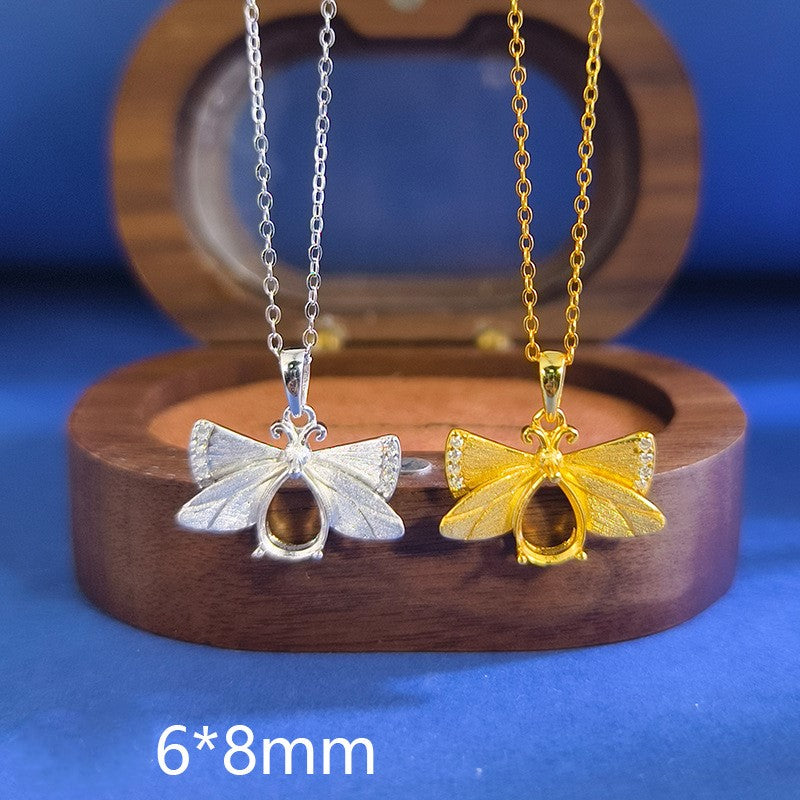 925 Sterling Silver "Firefly" Necklace Mount for 6x8mm Pear Gemstone, Brushed Finish DIY Pendant