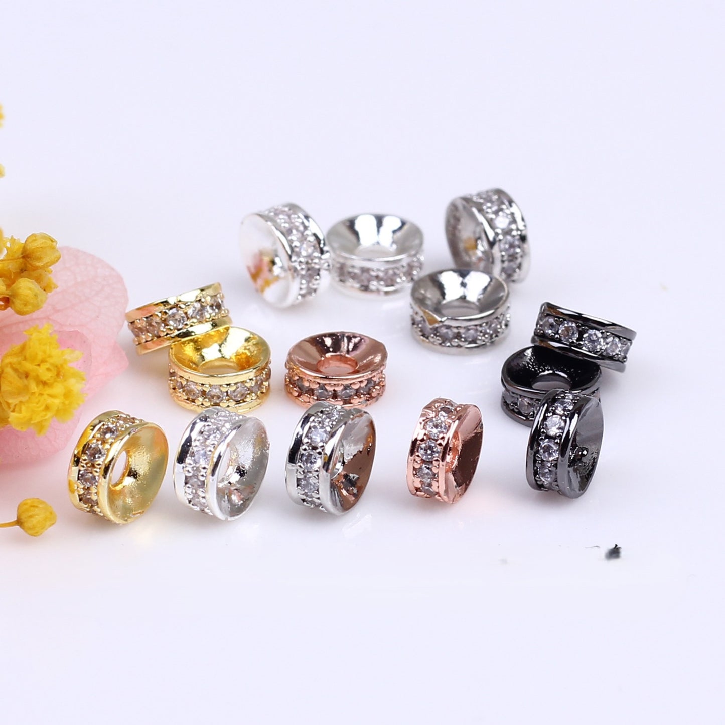(20pcs)4/6/8mm Copper Micro-Pave CZ Round Spacer Bead