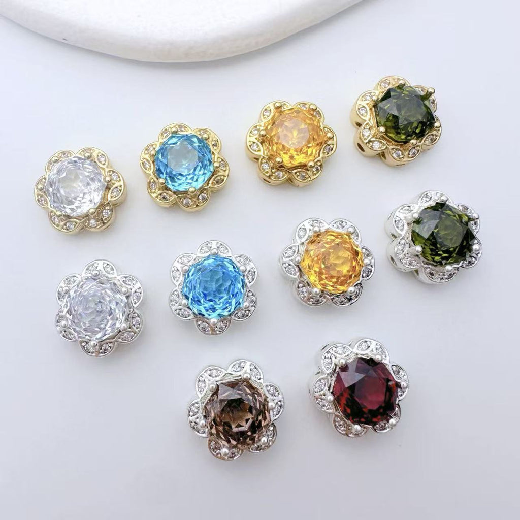 (2pcs)13*12mm Rose Cut Floral Round Zircon Spacer