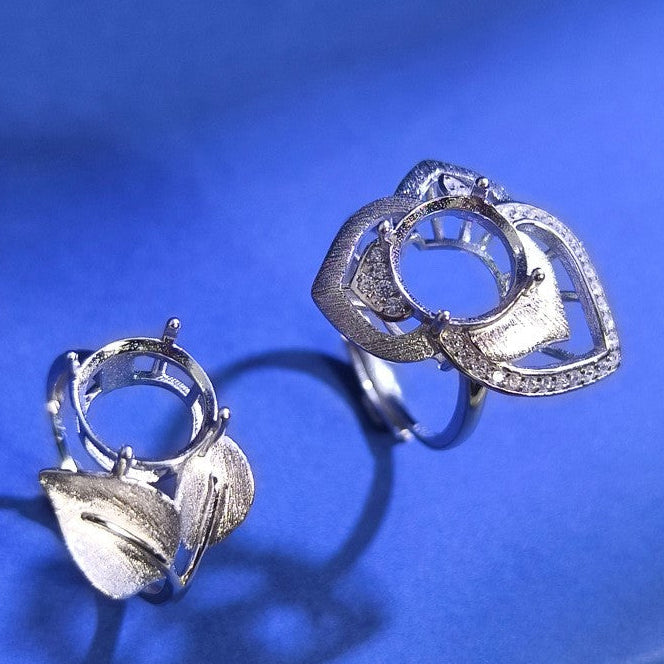 925 Sterling Silver Ring Mount for 10mm Round Gemstone, Brushed Finish