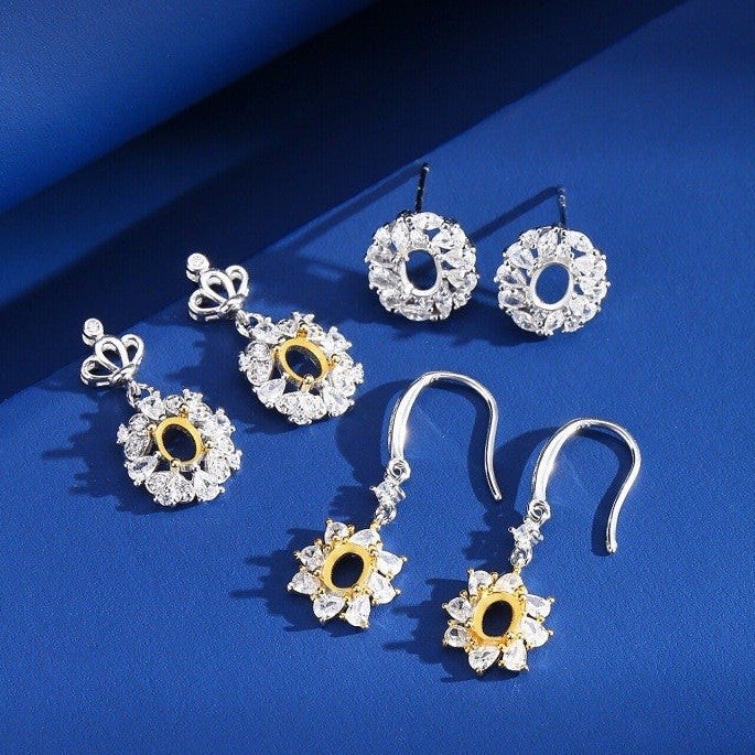 925 Sterling Silver Earring Mount for 4x5mm Oval Gemstone, Multiple Unset Styles DIY