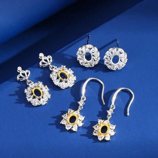 925 Sterling Silver Earring Mount for 4x5mm Oval Gemstone, Multiple Unset Styles DIY