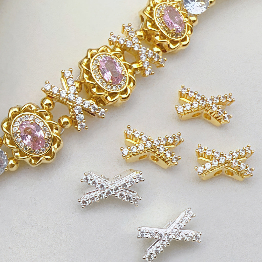 (10pcs)X-Cross Spacer Bead Chain with Micro-Paved Zircon