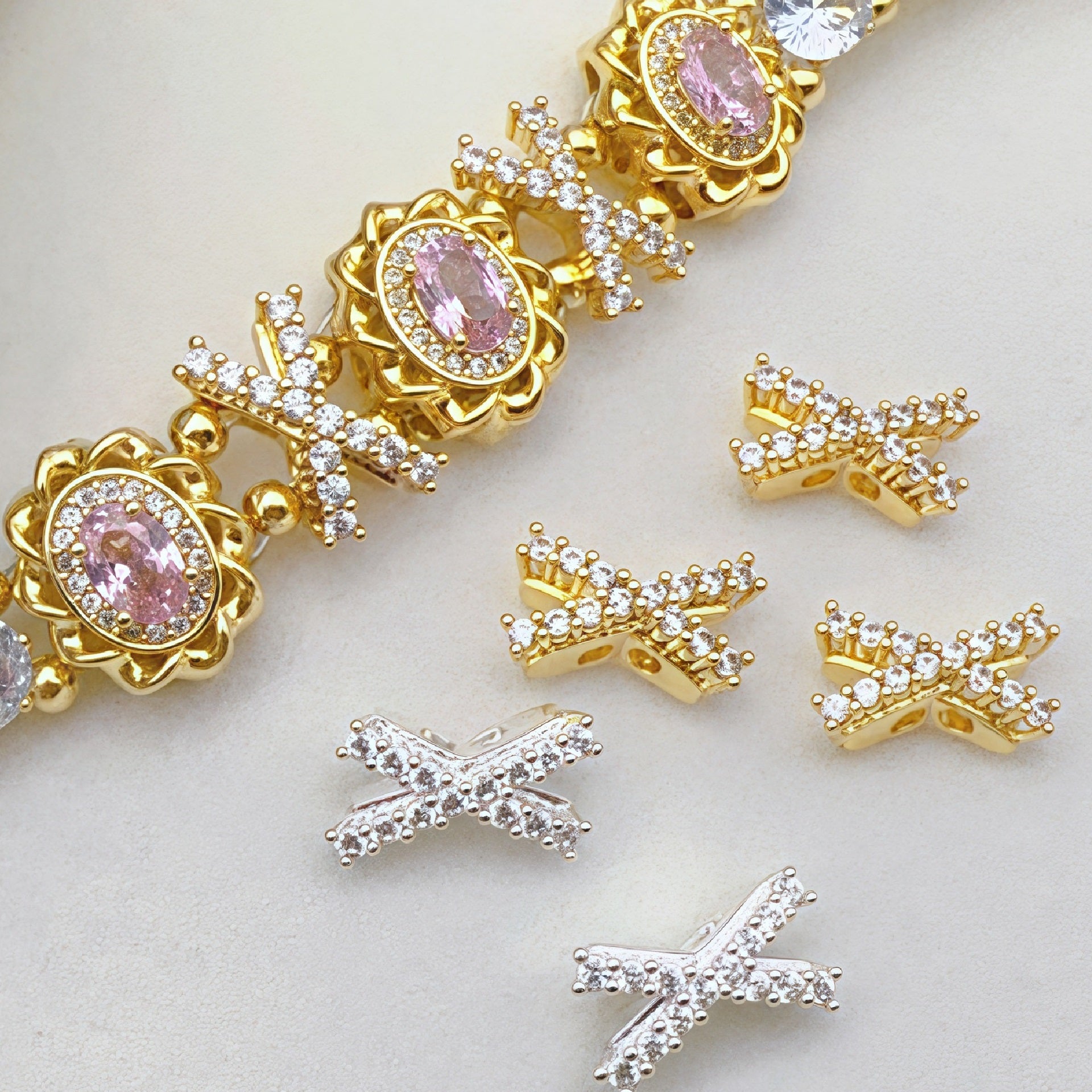 (10pcs)X-Cross Spacer Bead Chain with Micro-Paved Zircon