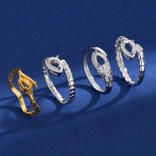 925 Sterling Silver Snake Ring Mount for 4x6mm Pear Gemstone, Minimalist Luxury Designer DIY