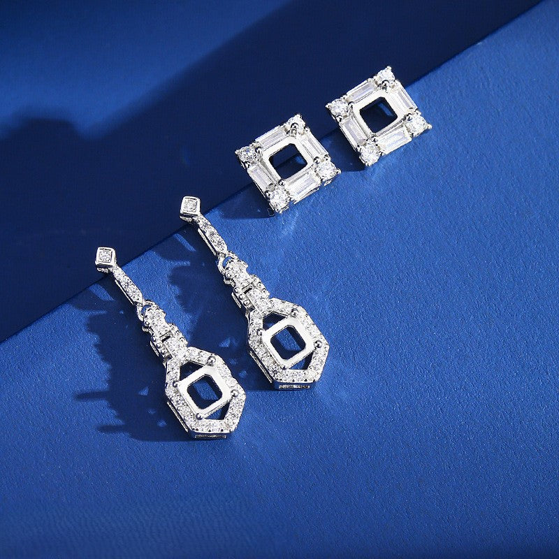 925 Sterling Silver Earring Mount for 4mm Square Natural Stone, High-End Versatile DIY