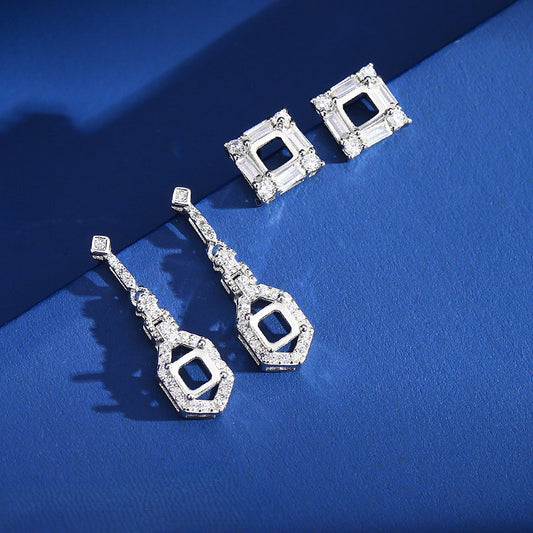 925 Sterling Silver Earring Mount for 4mm Square Natural Stone, High-End Versatile DIY
