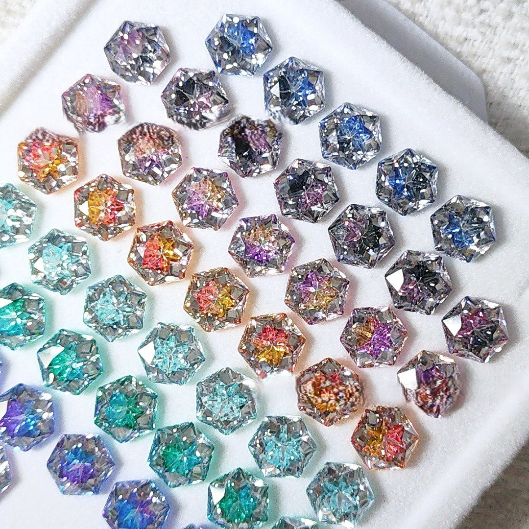 5A 6mm Gradient Hexagram Cut Sandwich Snowflake Loose CZ Stone - 2pcs