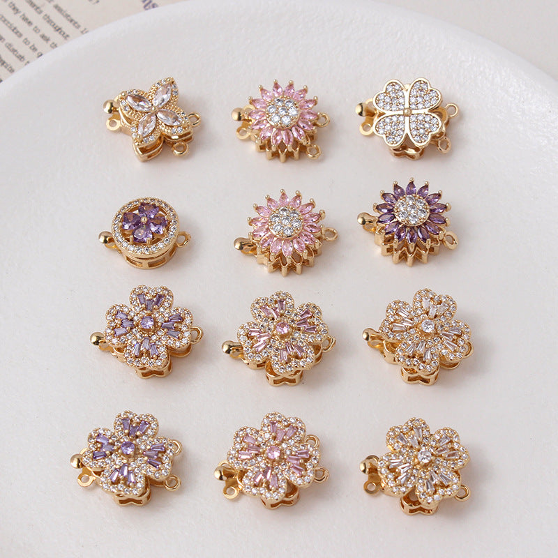 Light Luxury Zircon-Filled Rotatable Four-Leaf Flower