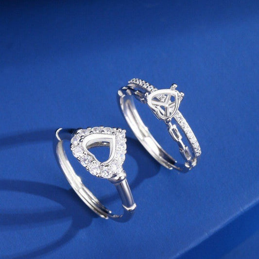 925 Sterling Silver Ring Mount for 6mm Heart Gemstone, Adjustable Luxury DIY