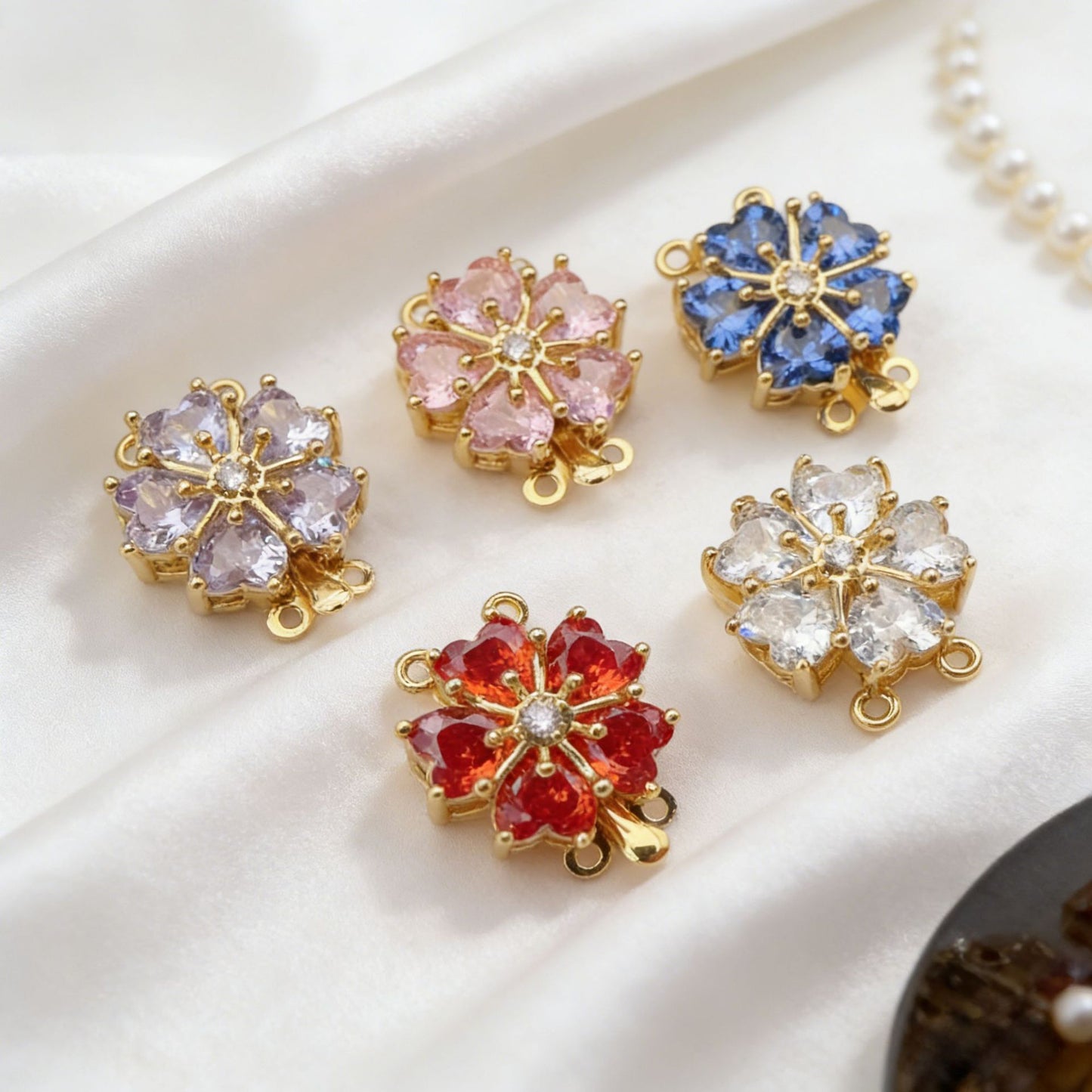 5-Petal CZ Flower Double-Row Clasp with Pin Insert
