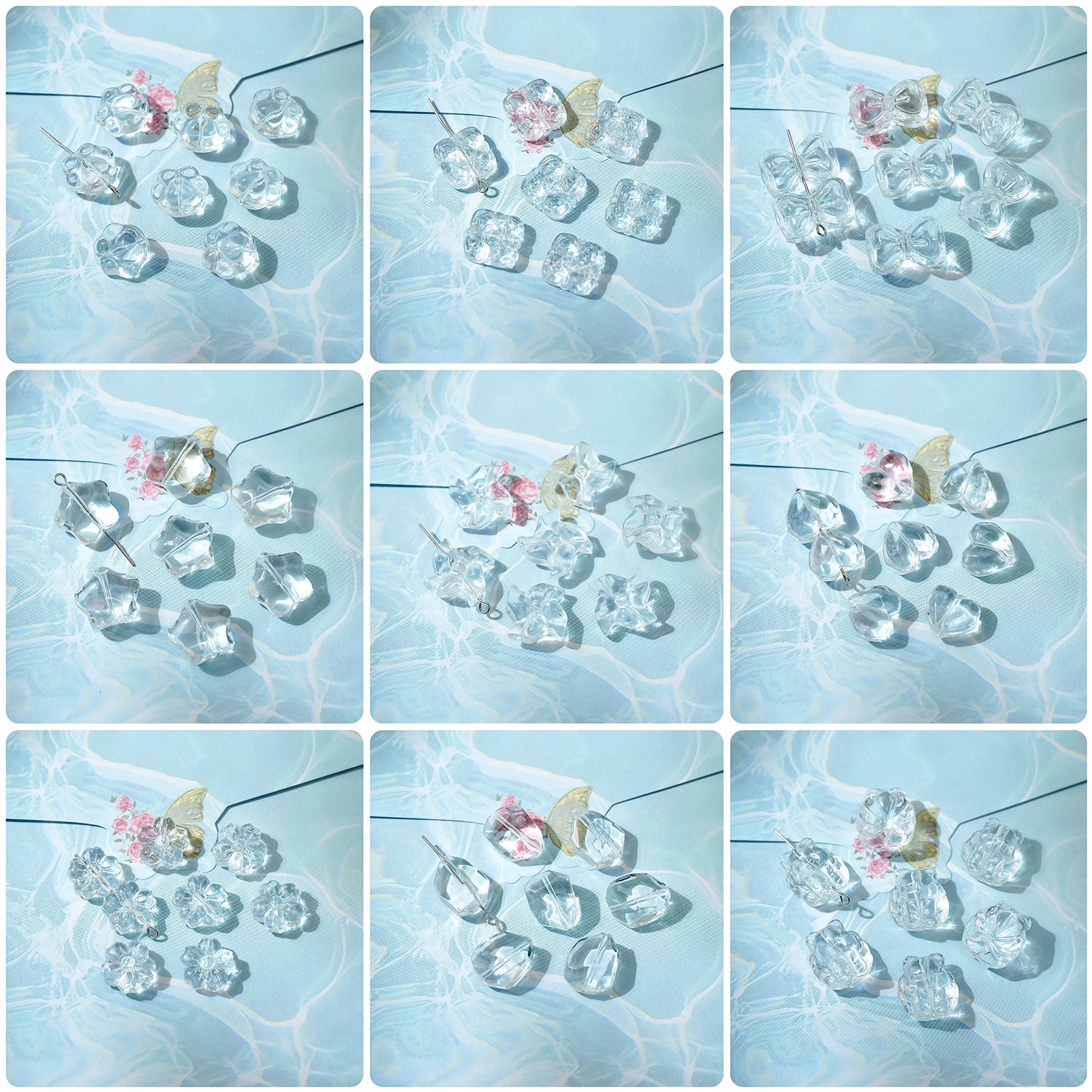 (50pcs)White Crystal Imitation Double-Pointed Irregular Glass Beads