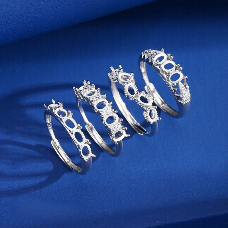 925 Sterling Silver Ring Mount for 3x4mm Oval Row Ring