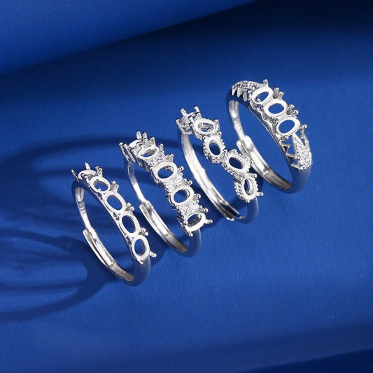 925 Sterling Silver Ring Mount for 3x4mm Oval Row Ring