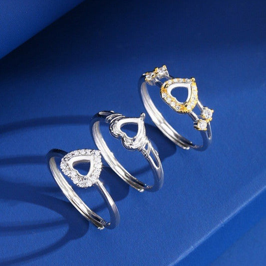 925 Sterling Silver Ring Mount for 5mm Heart Natural Stone/Jade, Minimalist Luxury DIY