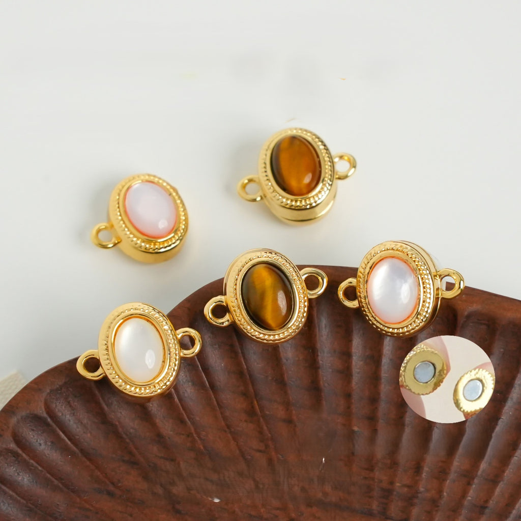 Tiger's Eye Shell Magnetic Clasp Connector - Three Rows to Single Row