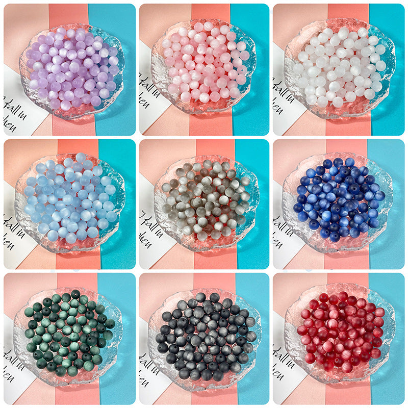 (100pcs)8mm Matte Resin Cat's Eye Round Beads ¨C Frosted Candy Series