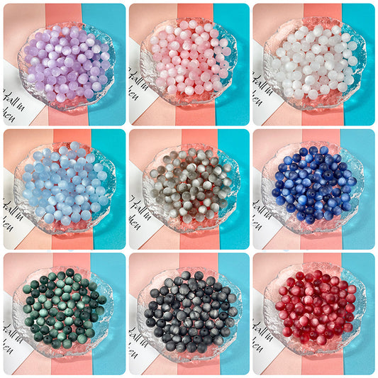 (50pcs)8mm Matte Resin Cat's Eye Round Beads - Frosted Candy Series