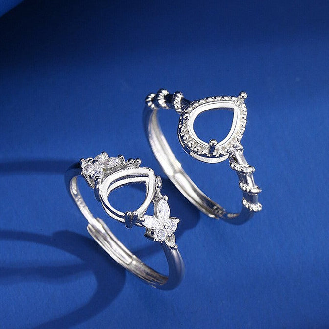 925 Sterling Silver Ring Mount for 6x8mm Pear Gemstone, Unset Fashion Luxury DIY