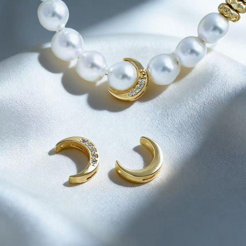 10pcs CZ Moon Spacer Beads