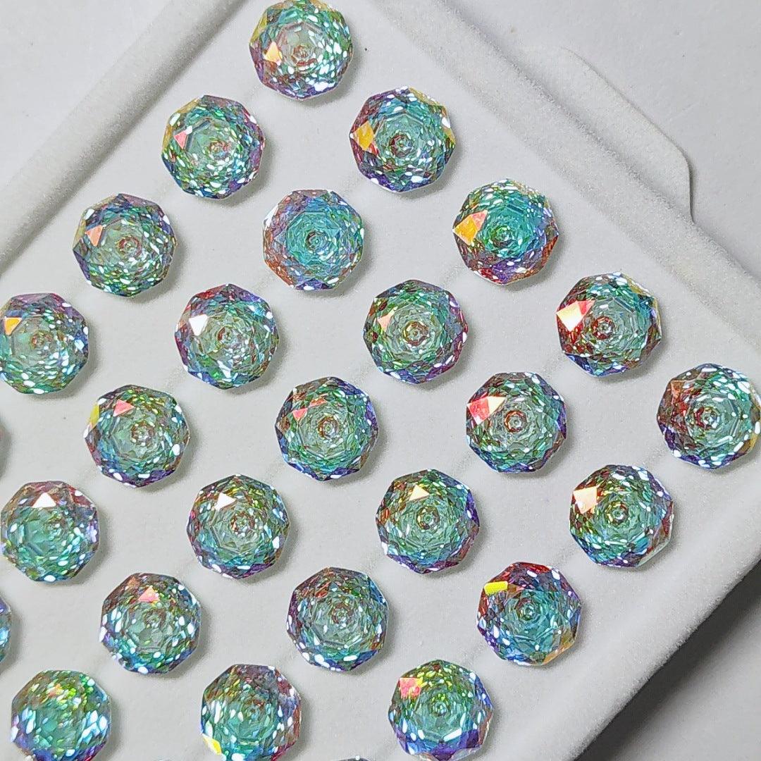 5A 6-8mm Octagonal Coated Sandwich Rose Cut Loose CZ Stone - 2pcs