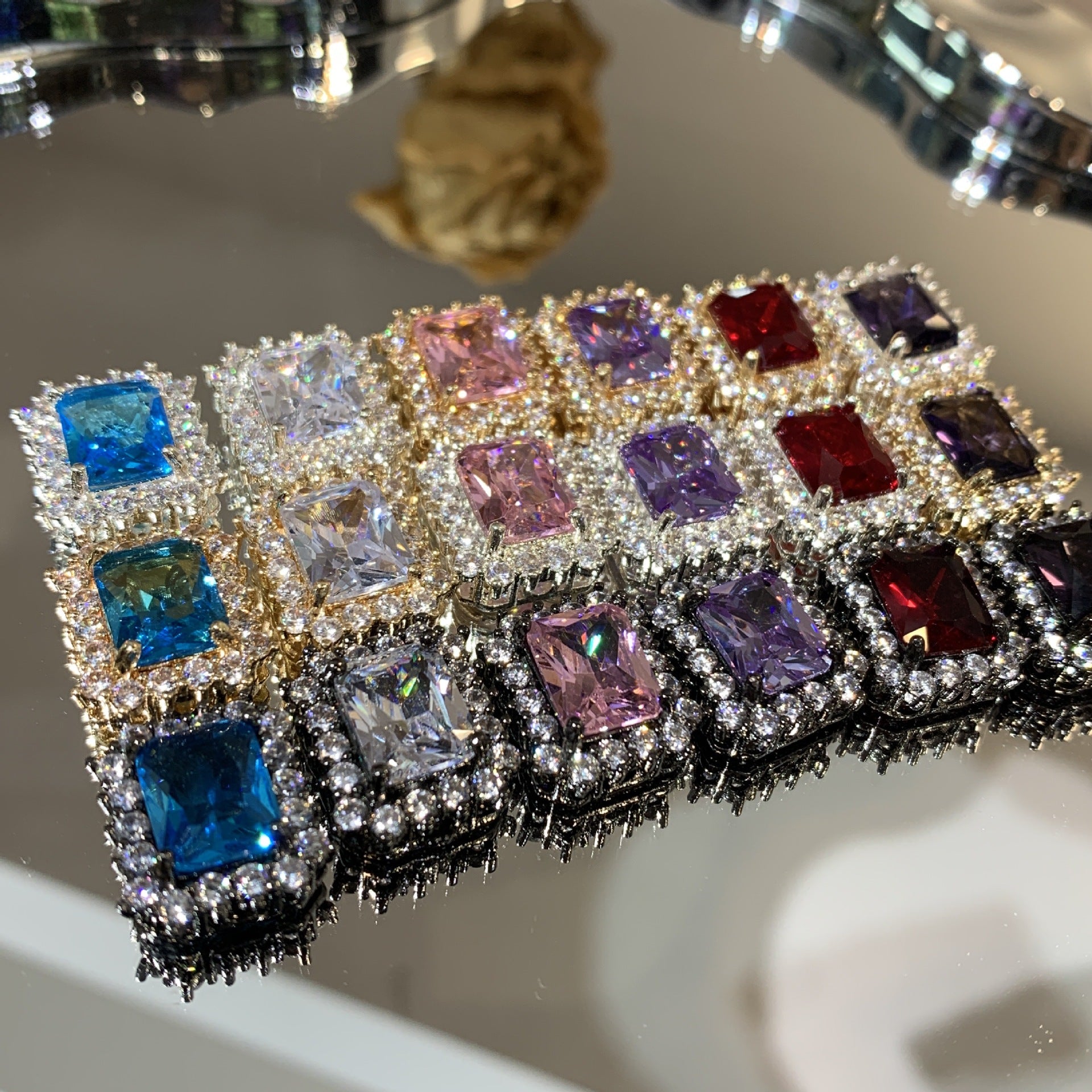 (2pcs)Paved Rectangle CZ Spacer Beads with Multiple Hole