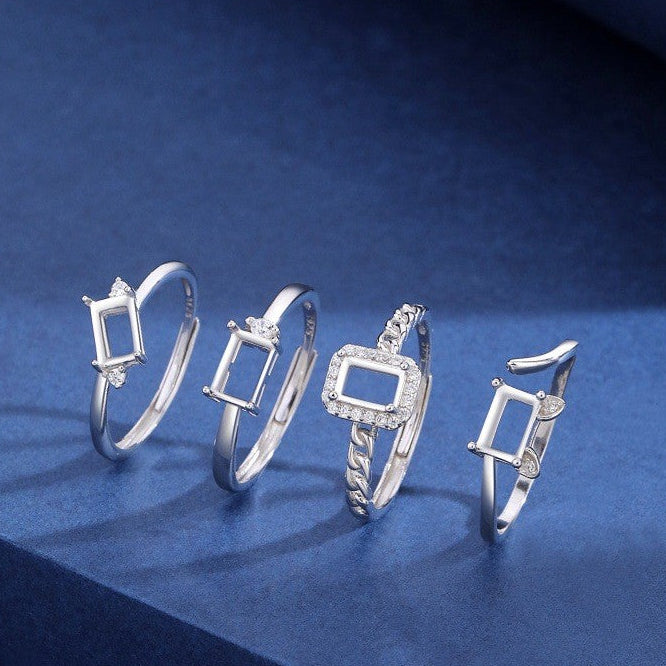 925 Sterling Silver Ring Mount for 4x6mm Rectangle Gemstone, Minimalist Simple Design DIY