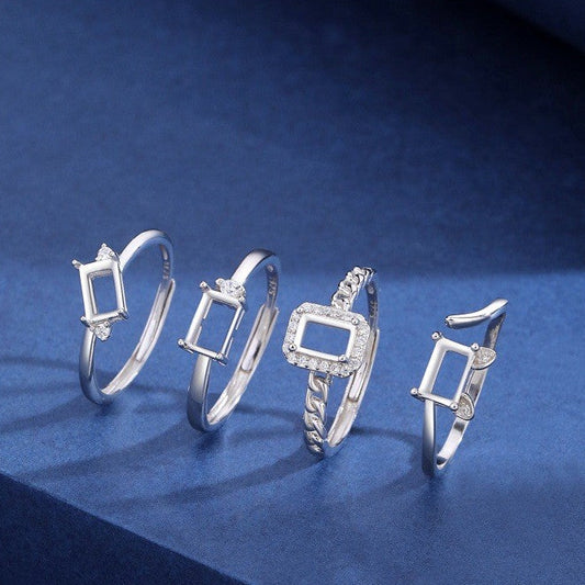 925 Sterling Silver Ring Mount for 4x6mm Rectangle Gemstone, Minimalist Simple Design DIY