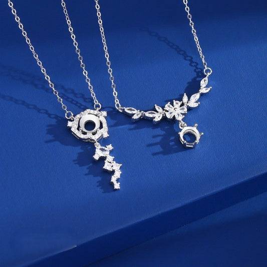 925 Sterling Silver Necklace Pendant Mount for 6mm Round Gemstone, Minimalist Luxury DIY Collarbone Chain