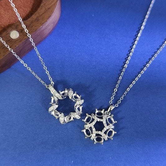 925 Sterling Silver Necklace Mount for 3x4mm Oval Gemstone, Unset Wreath Pendant DIY Collarbone Chain