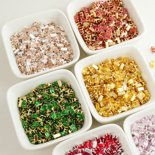 (30pcs)3x6mm Rectangle Gold Base Prong-set CZs