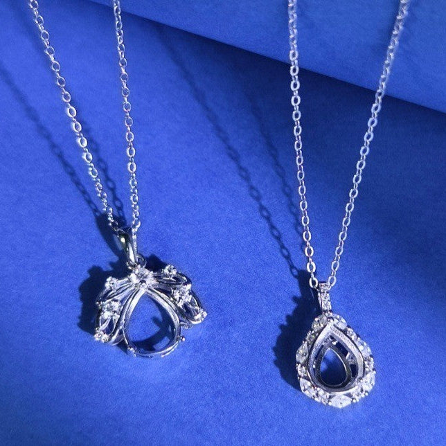 925 Sterling Silver Necklace Pendant Mount for 8x10mm Pear Gemstone, Luxury DIY Collarbone Chain
