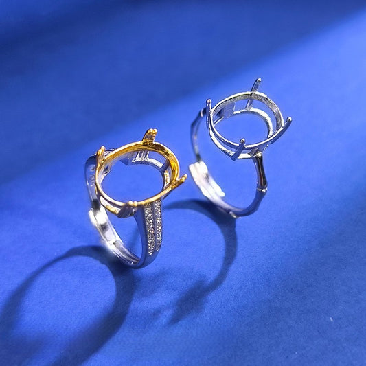 925 Sterling Silver Ring Mount for 10x14mm Oval Crystal/Jade, New Style DIY