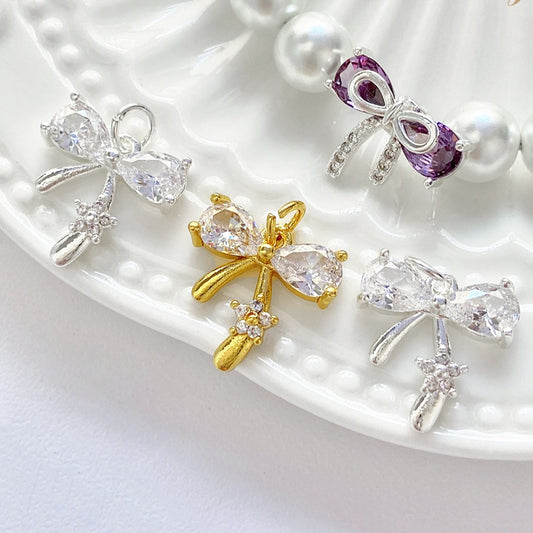 (2pcs)3D Cubic Zirconia Bowknot Spacer & Drop / Dangle