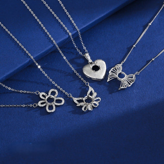 925 Sterling Silver Necklace Mount for 6mm Round Gemstone, Original Design DIY Collarbone Chain