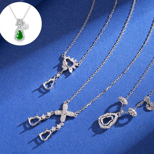 925 Sterling Silver Gourd Necklace Mount for 5x7mm Gemstone, Semi-finished Collarbone