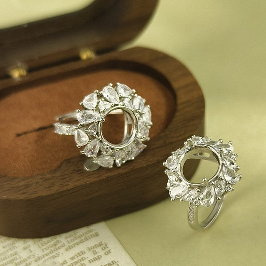925 Sterling Silver Ring Mount for 10mm Round Natural Crystal Diamond, Unset DIY