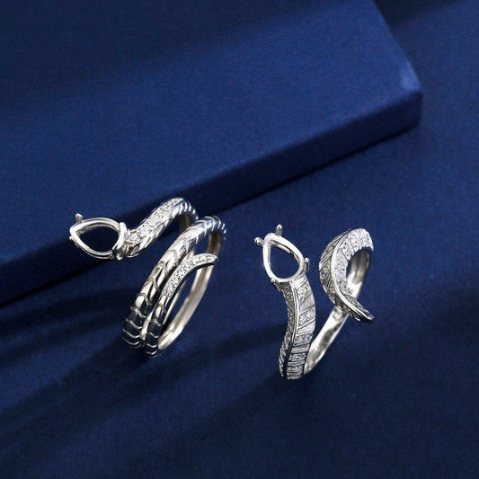 925 Sterling Silver Snake Ring Mount for 5x7mm Pear Gemstone, Designer Women DIY