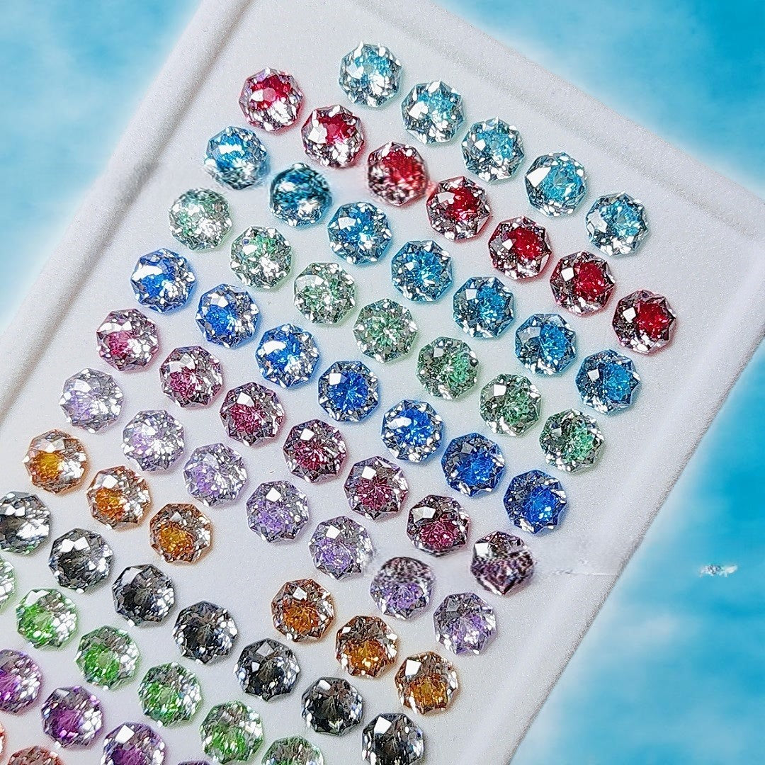 5A 6-8mm Octagonal Coated Sandwich Bouquet Cut Loose CZ Stone - 2pcs