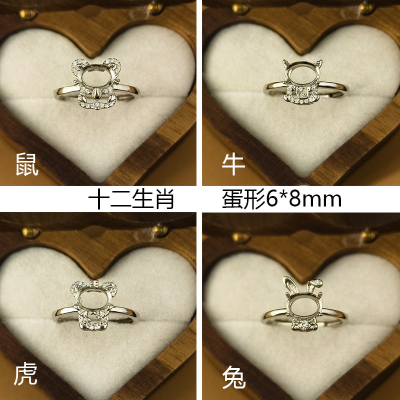 925 Sterling Silver Zodiac Ring Mount for 6x8mm Oval Gemstone, Unset DIY