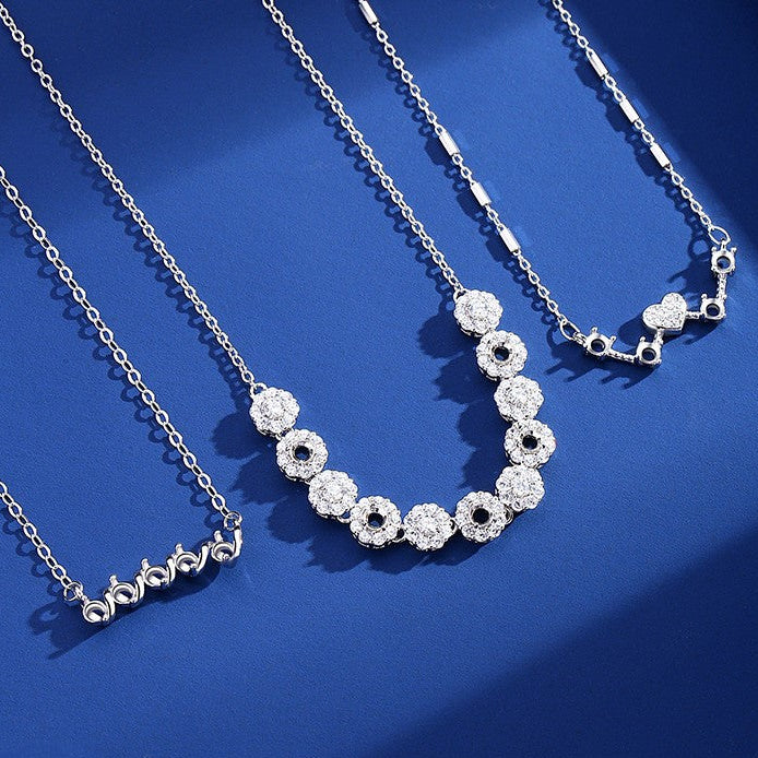 925 Sterling Silver Necklace Mount for 3mm Round Burmese Jade/Crystal, Original Design Semi-finished