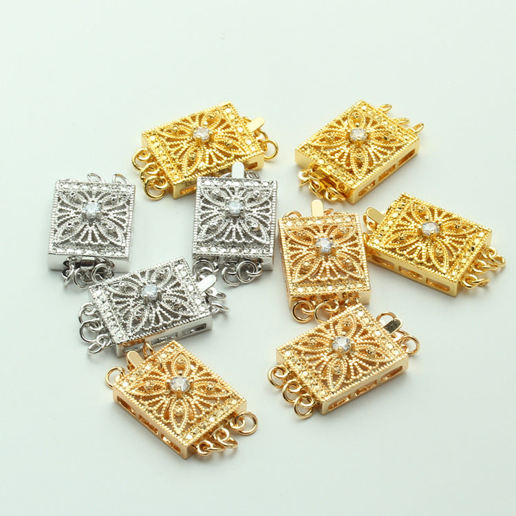 Square Hollow Triple Strand Clasp - 2pcs