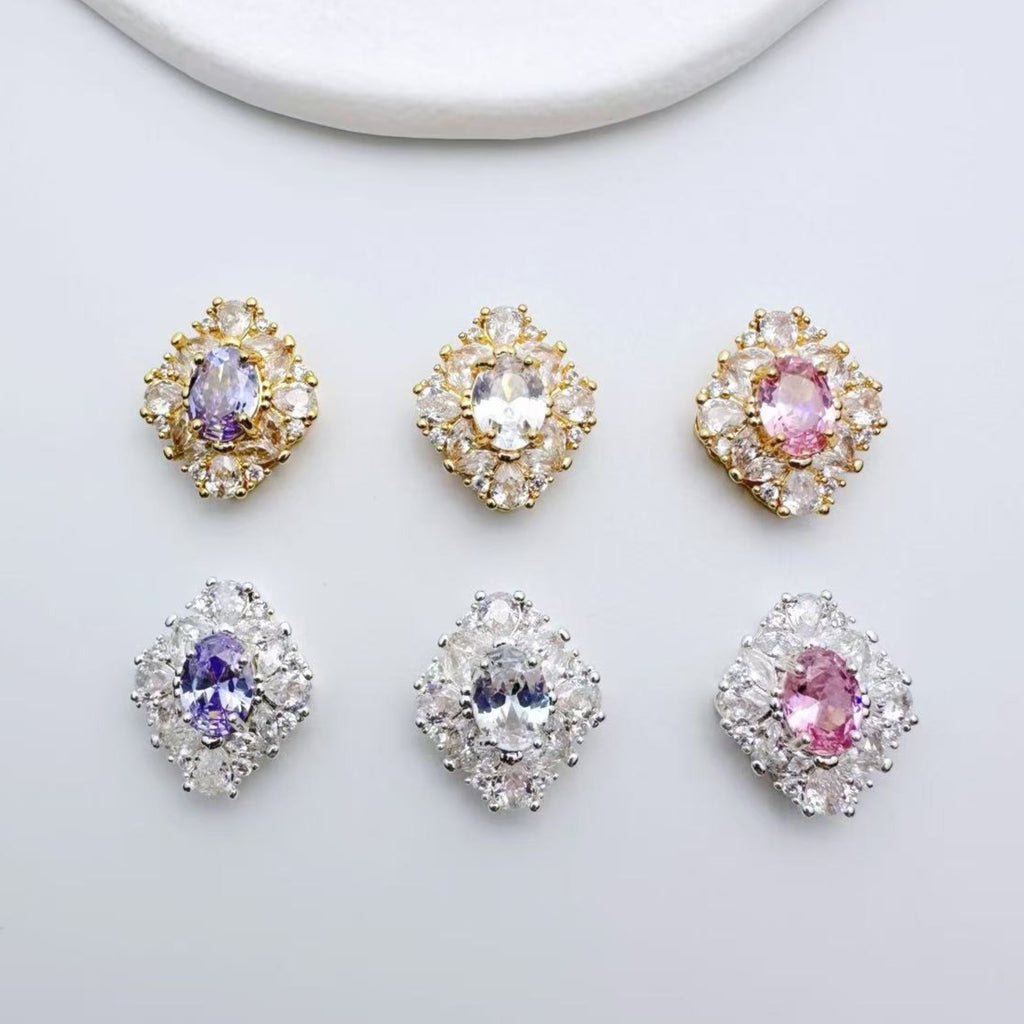 (2pcs)Rhombus CZ Spacer Beads with Multiple Hole
