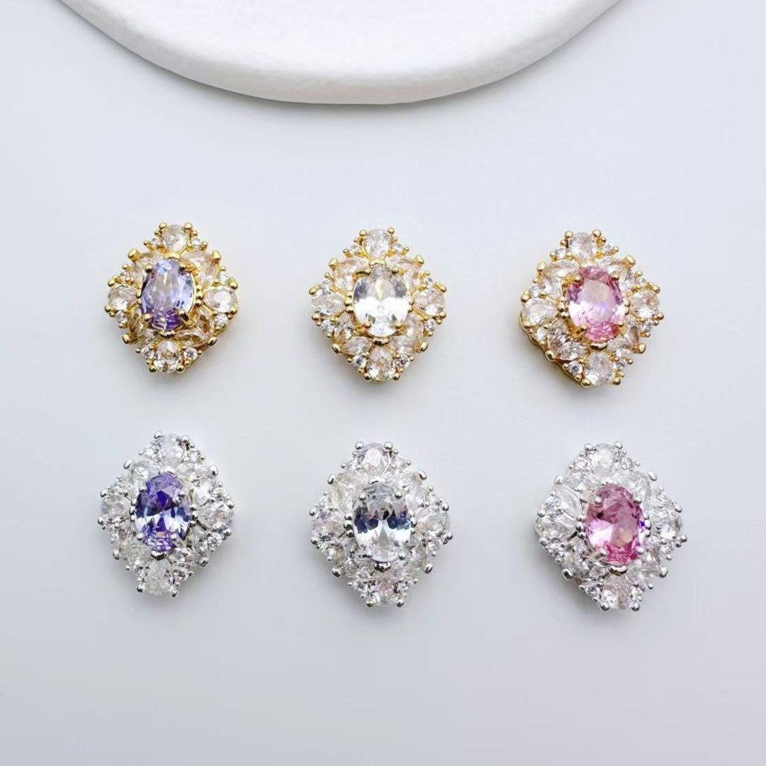 (2pcs)Rhombus CZ Spacer Beads with Multiple Hole