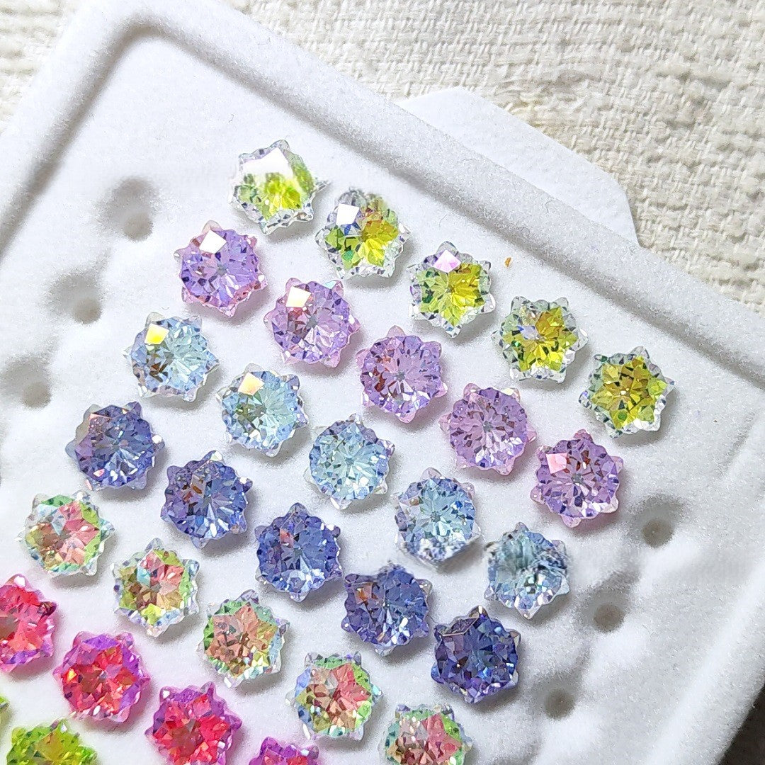 5A 6mm Hexagram Christmas Blizzard Cut Coated Loose CZ Stone - 2pcs