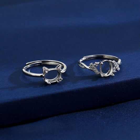 925 Sterling Silver Cat Ear Ring Mount for 6x8mm Oval Gemstone, Designer DIY
