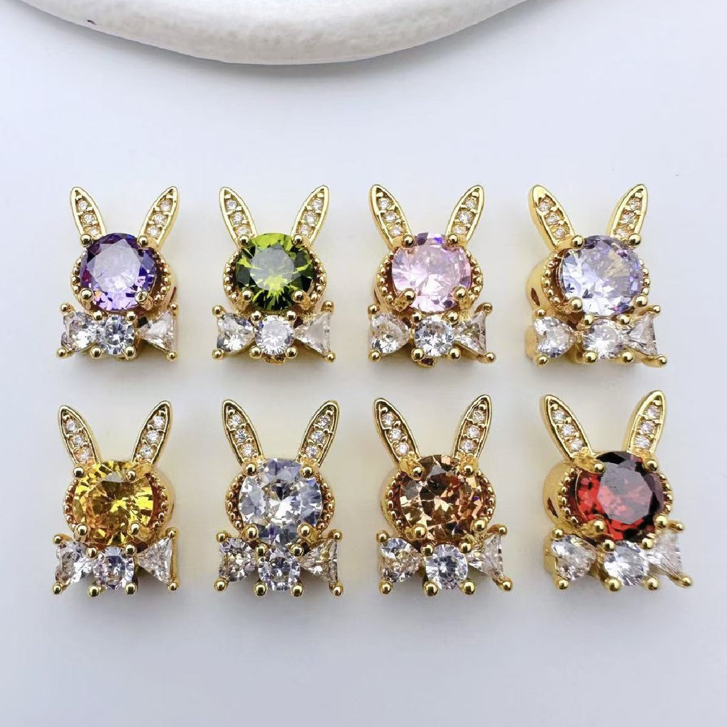(2pcs)13.5*9.5mm Rabbite Rose Cut Zircon Spacer