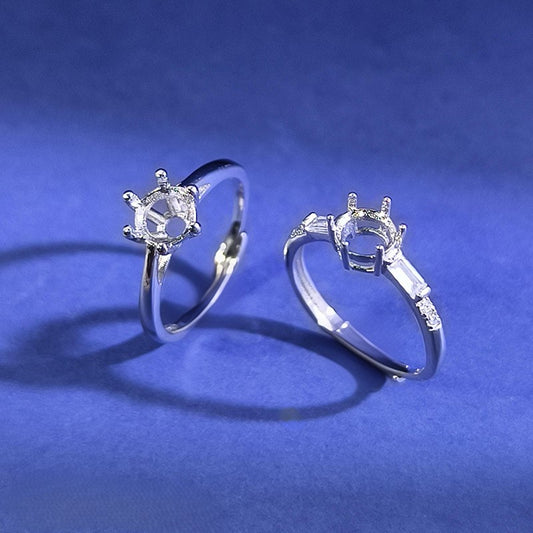 925 Sterling Silver Six-Prong Ring Mount for 6mm Round Gemstone, Classic Unset Luxury DIY