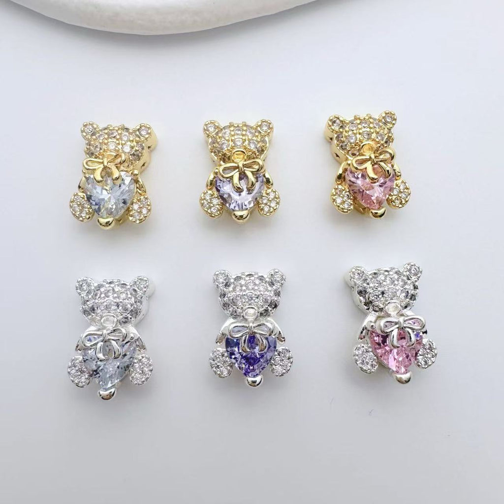 (2pcs)Bear Heart Shape Zircon Spacer
