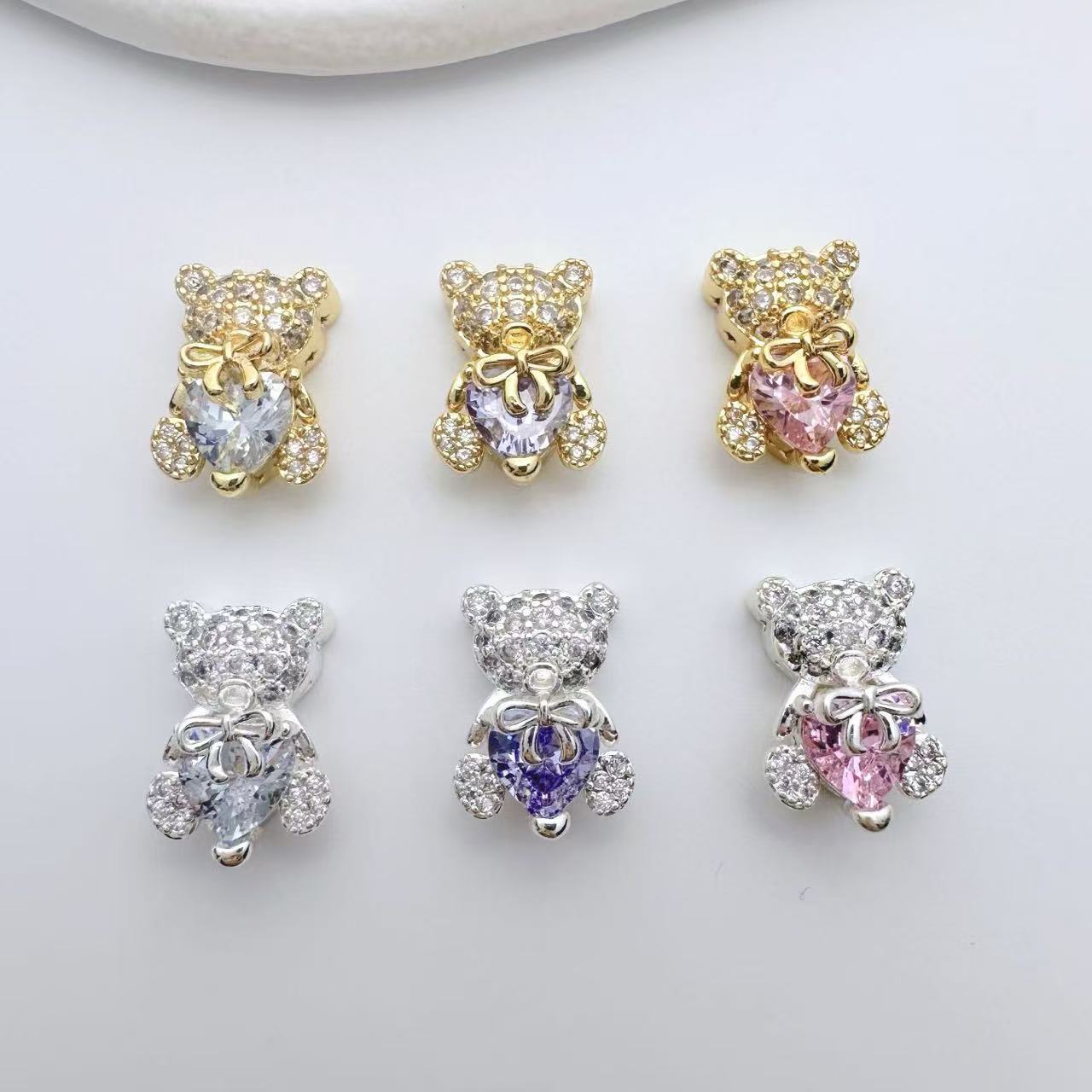 (2pcs)Bear Heart Shape Zircon Spacer